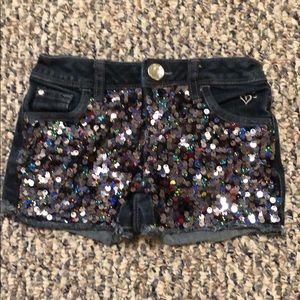 Justice flip sequin denim shorts size 7R